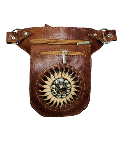 Riñonera caoba de cuero con sol