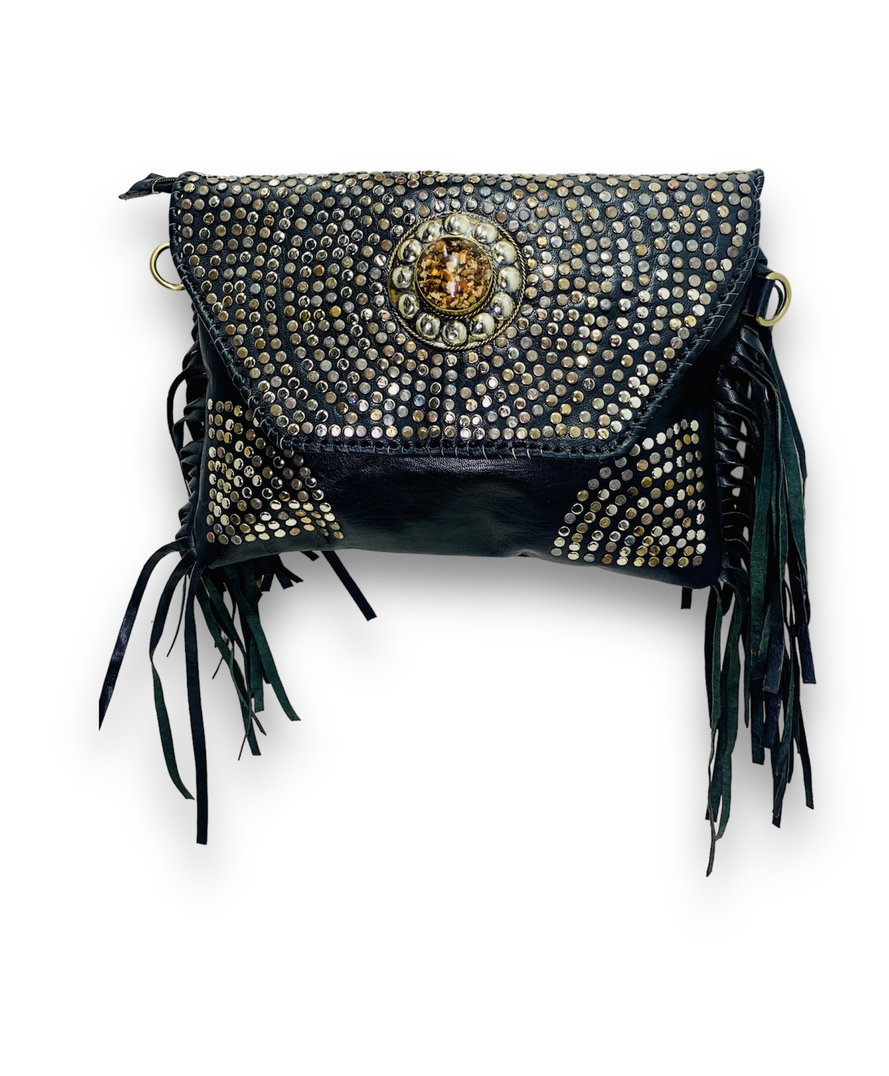 Bolso bandolera con tachas y flecos negro Levi