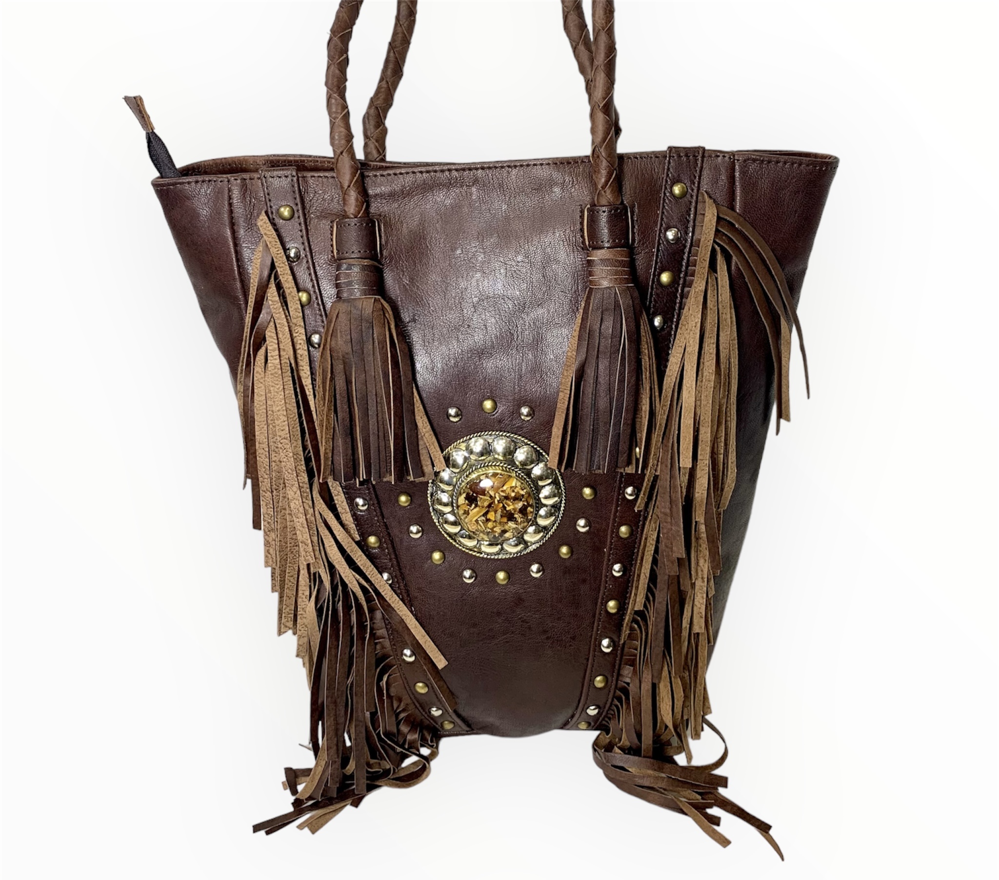 Bolso boho capazo en cuero marrón kiran
