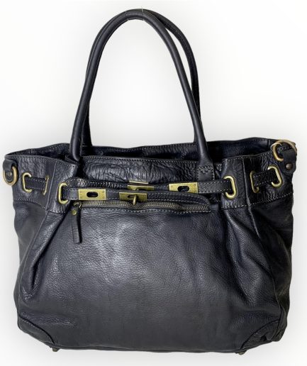 Bolso italiano de piel lavada negro Francesca