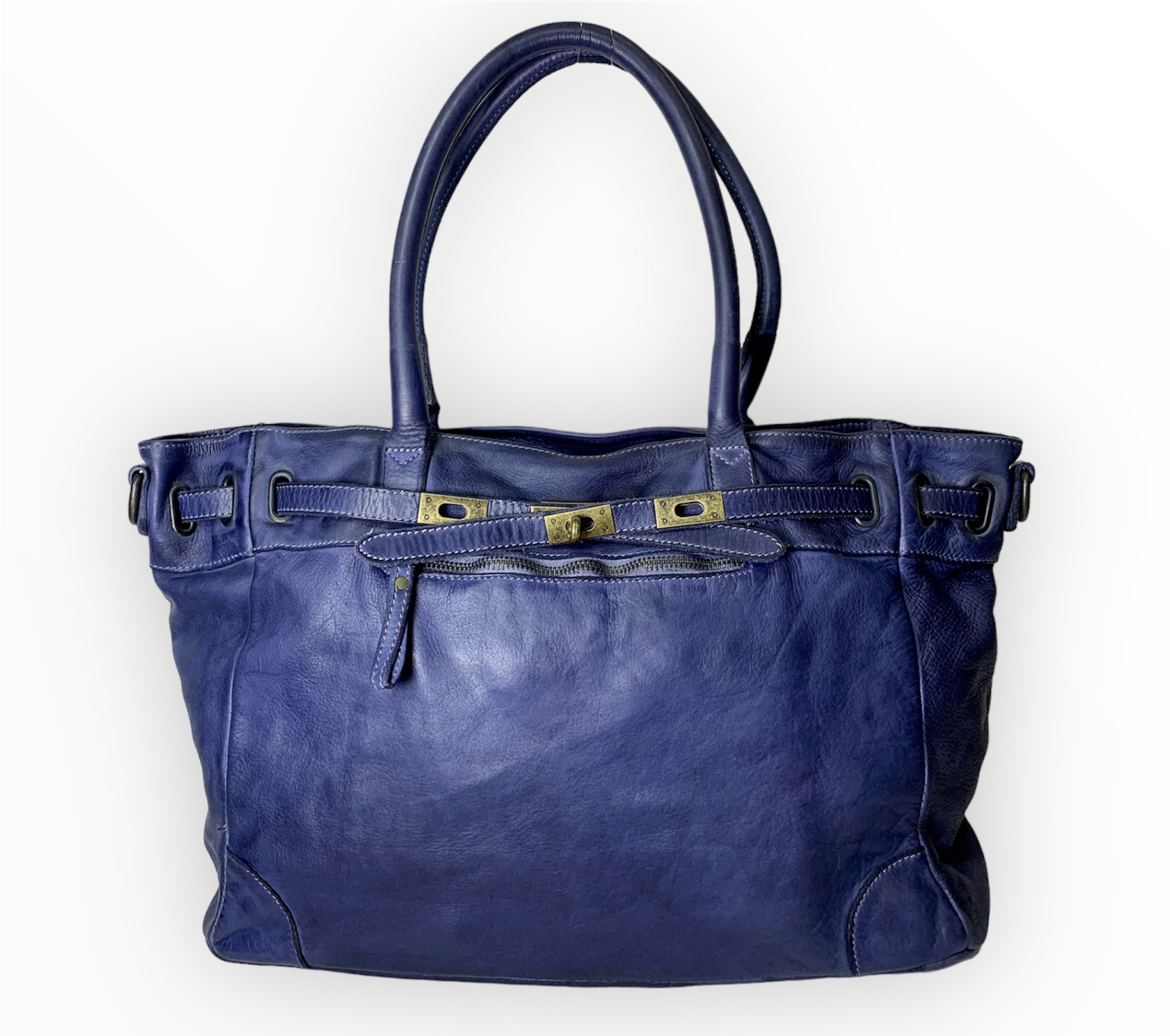 Bolso italiano de piel lavada blue navy Francesca