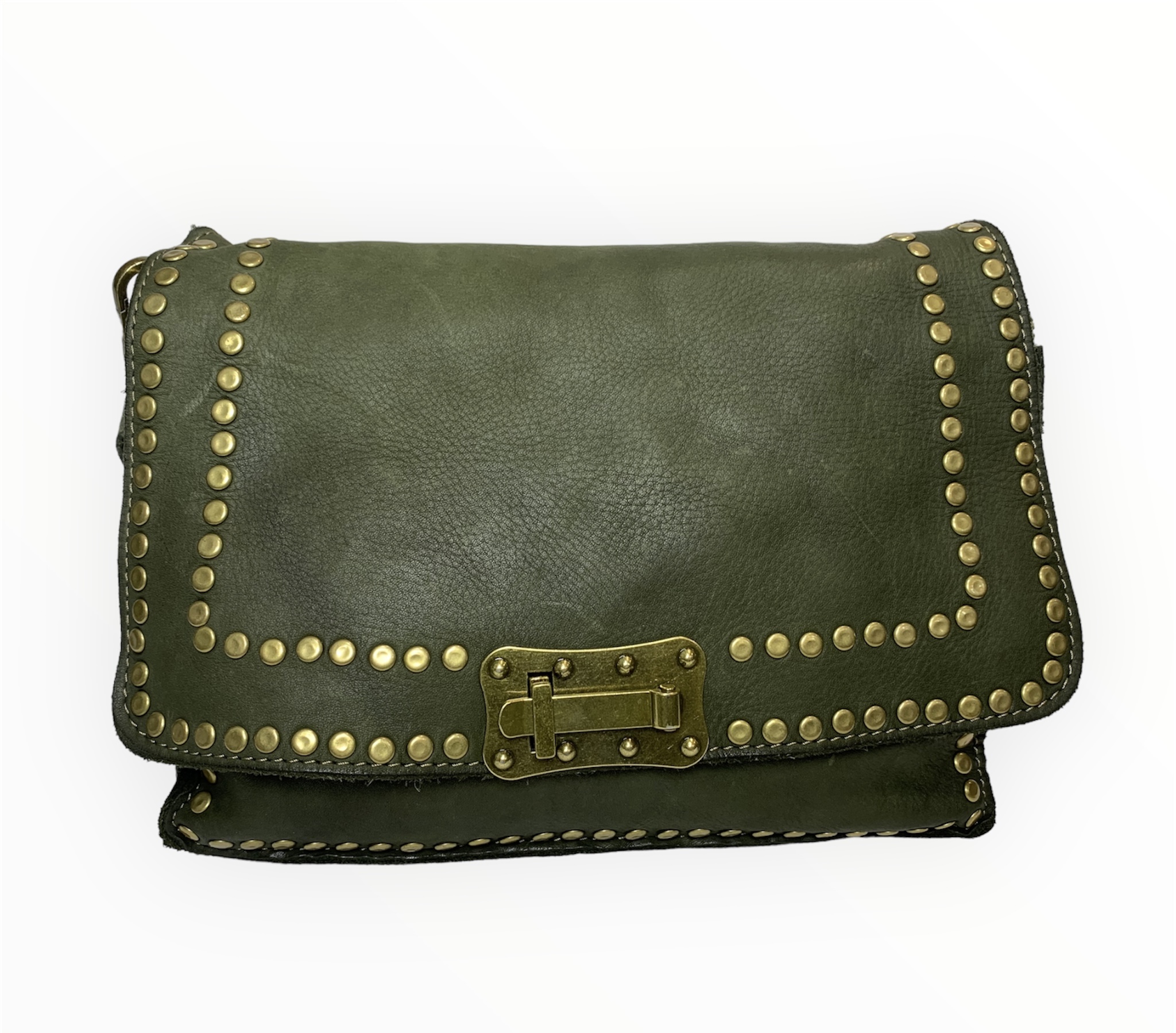 Bolso bandolera mediano de piel lavada verde kaki Laura