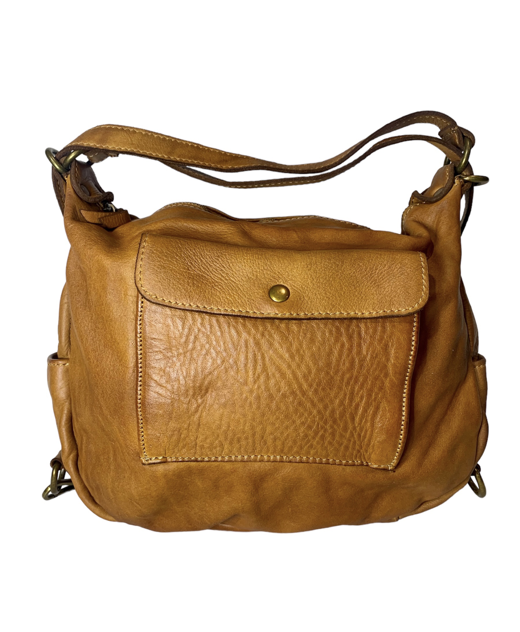 Bolso con función de mochila italiana de piel camel Nicoletta