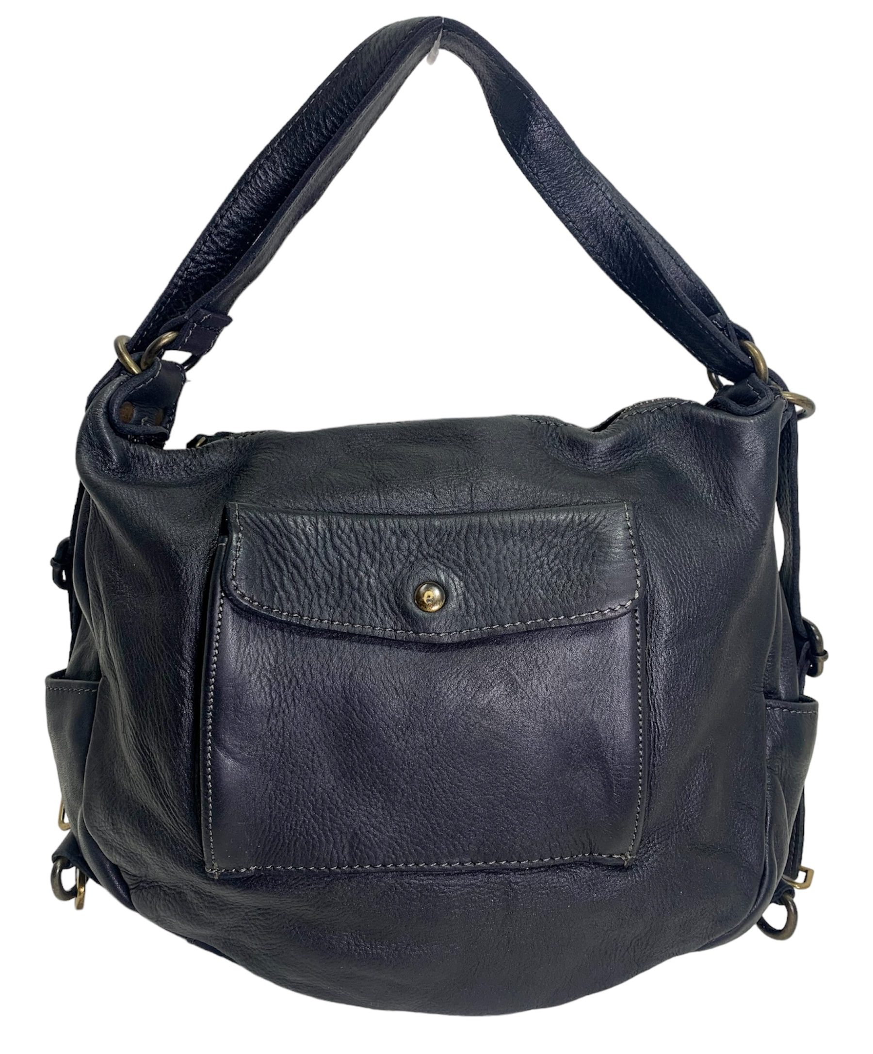 Bolso con función de mochila italiana de piel  negro Nicoletta