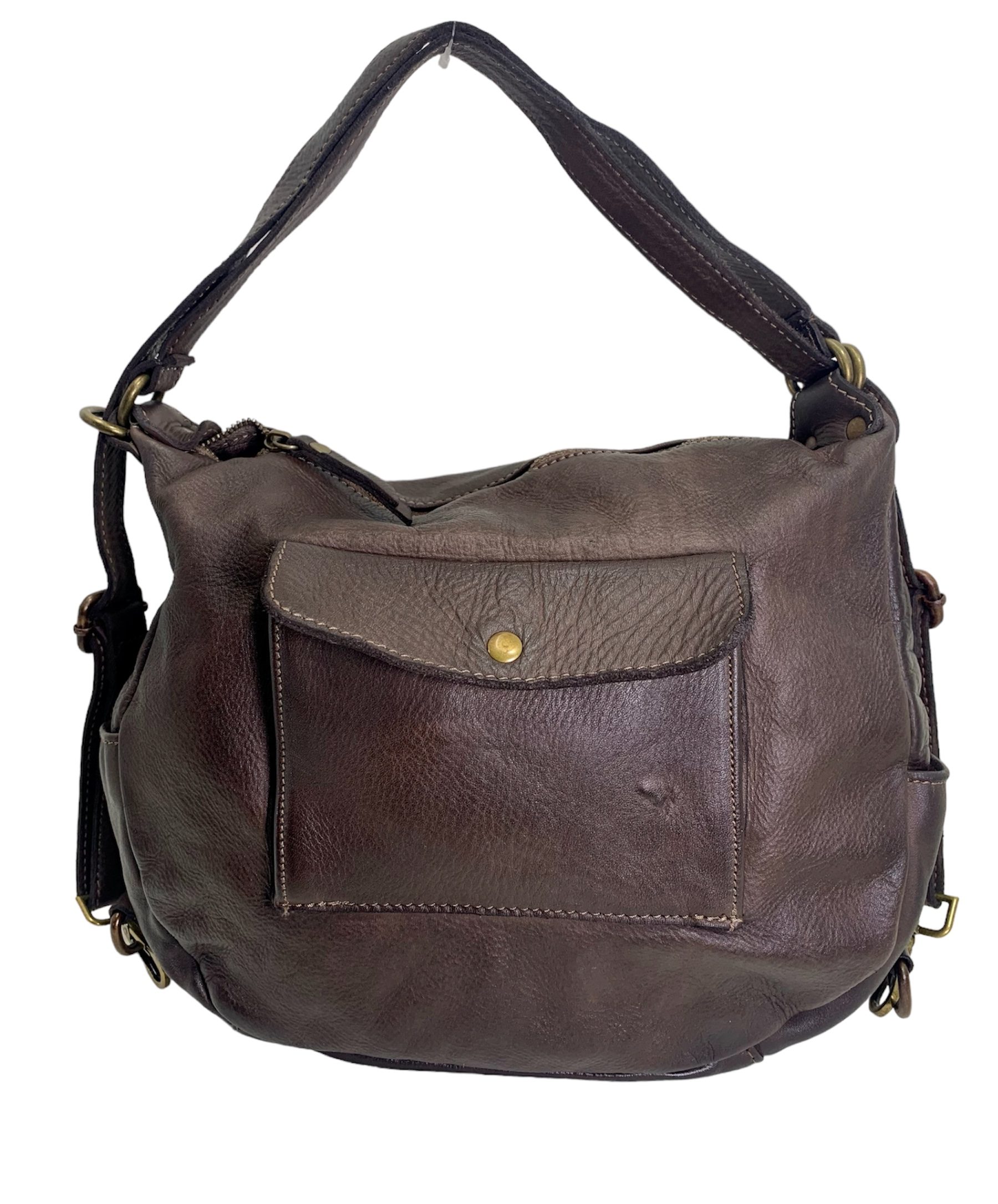 Bolso con función de mochila italiana de piel marrón Nicoletta