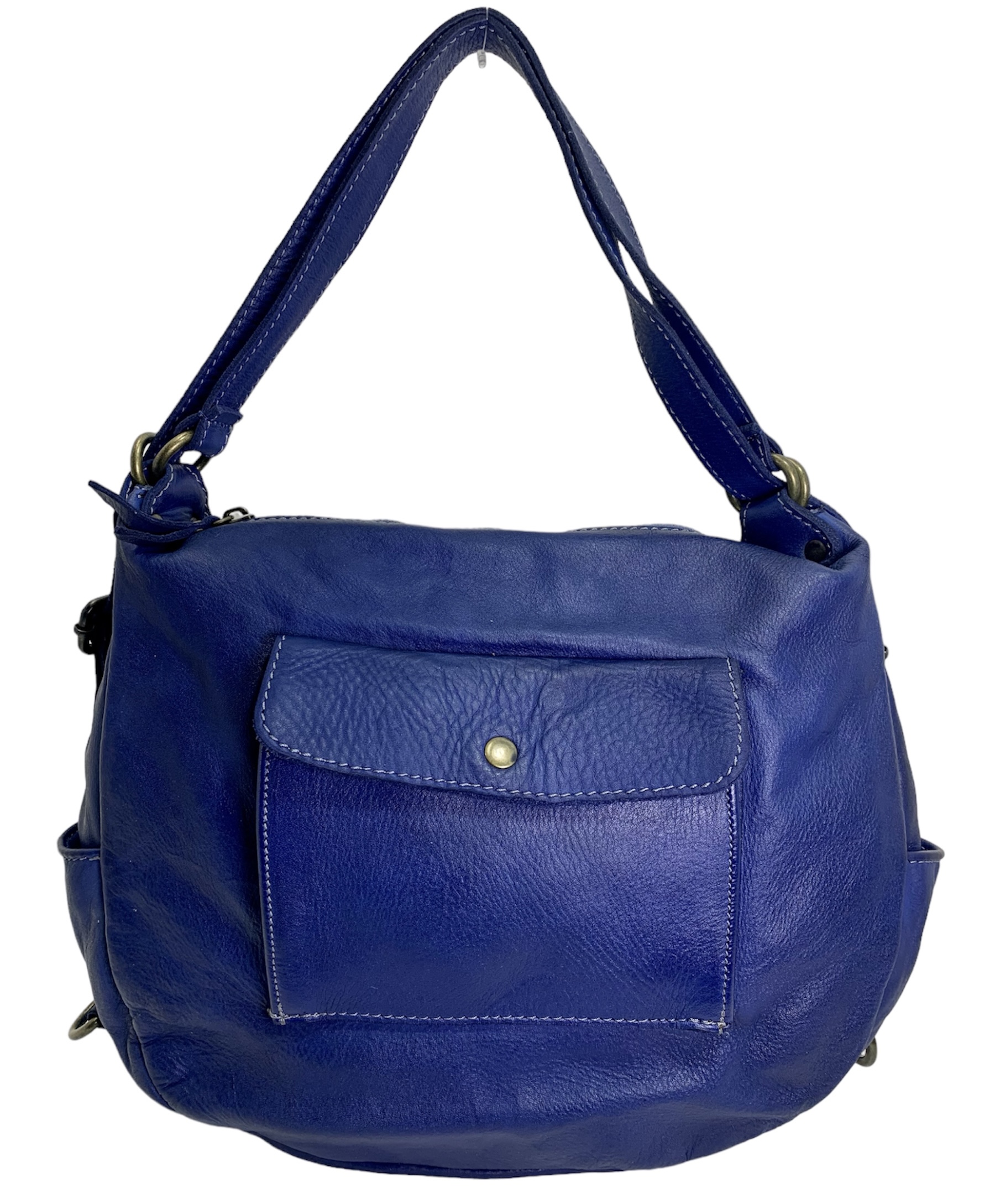 Bolso con función de mochila italiana de piel azul Nicoletta