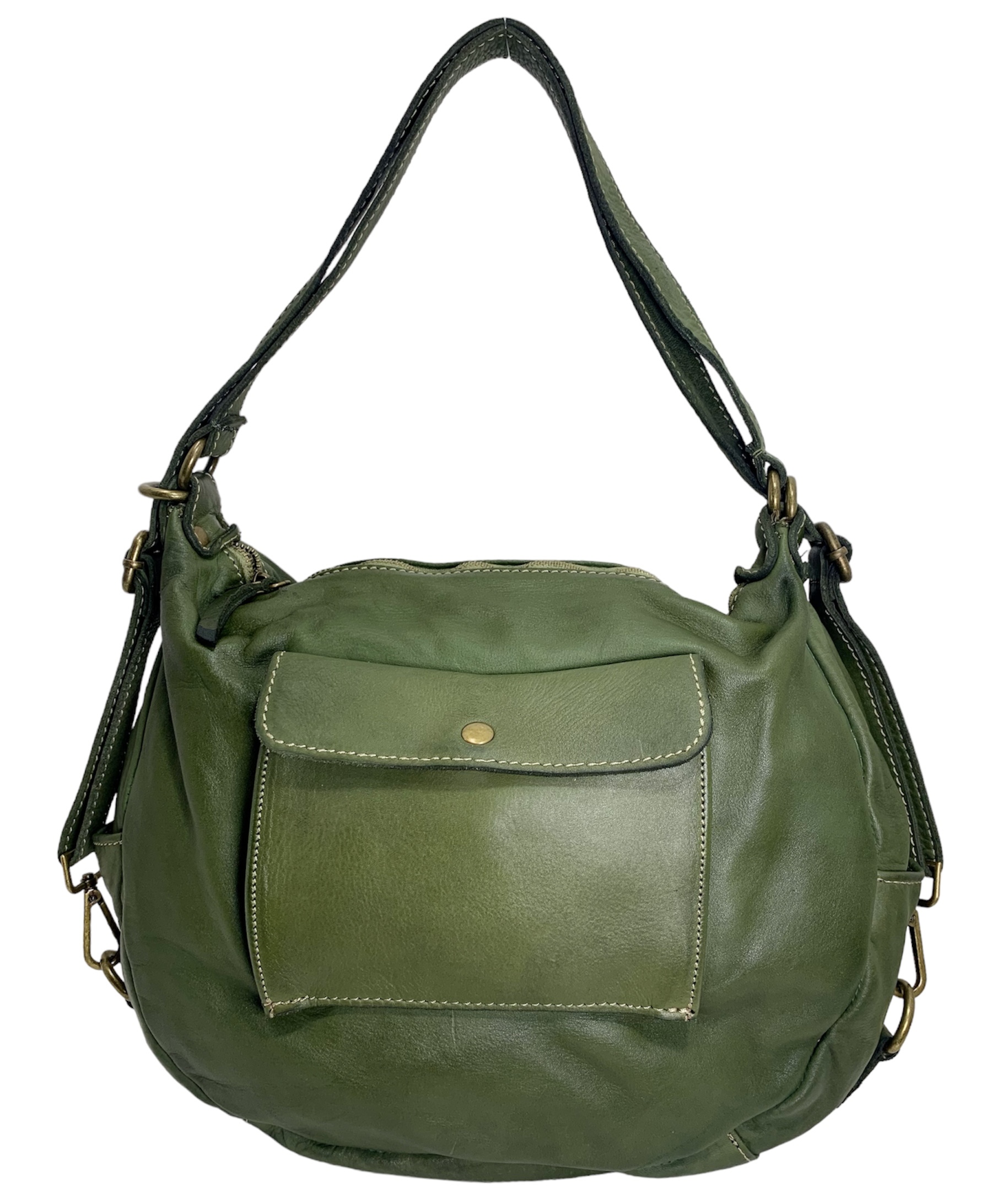 Bolso con función de mochila italiana de piel  verde Nicoletta