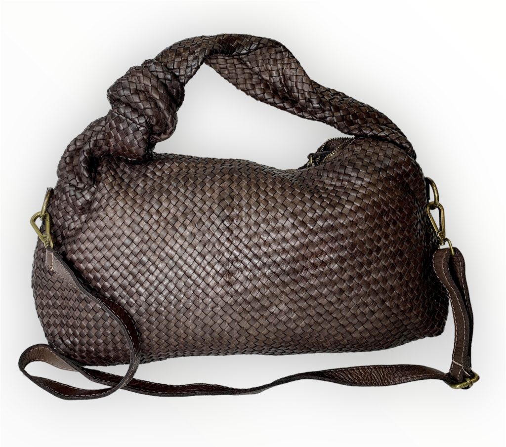 Bolso Italiano de piel todo trenzado Marrón Isabella
