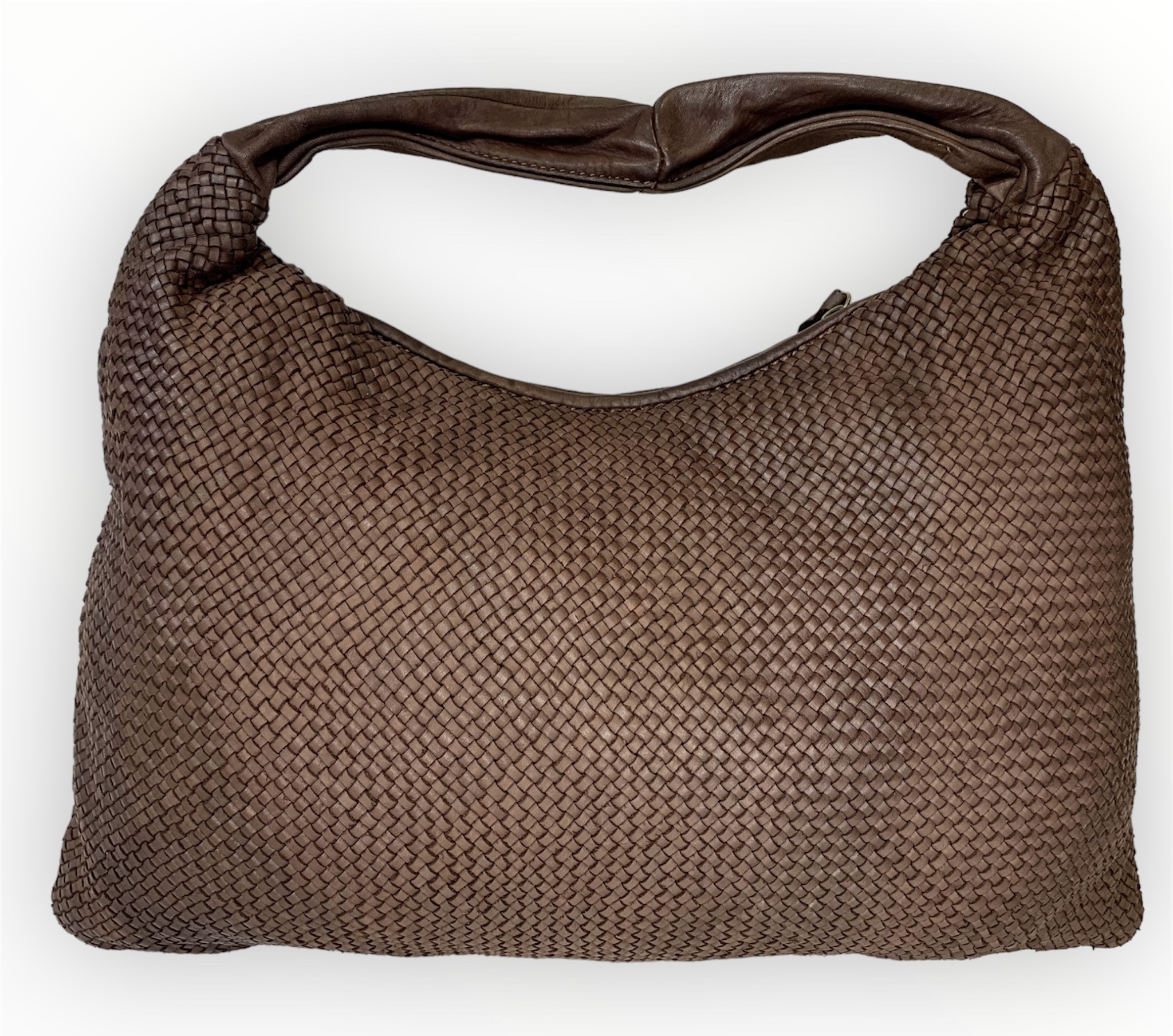 Bolso bandolera Italiano de piel trenzado Arianna marrón