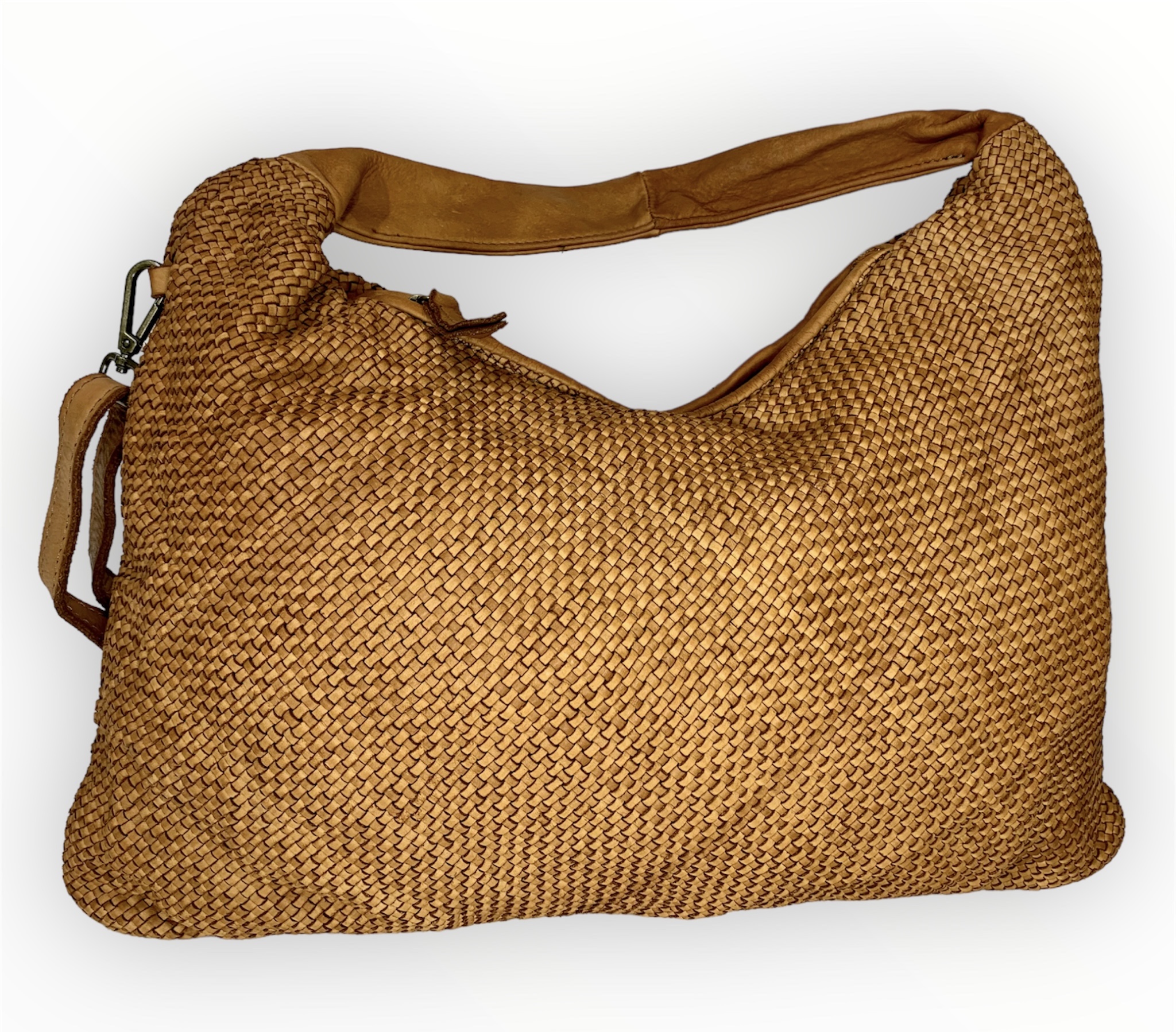 Bolso bandolera Italiano de piel trenzado Arianna camel