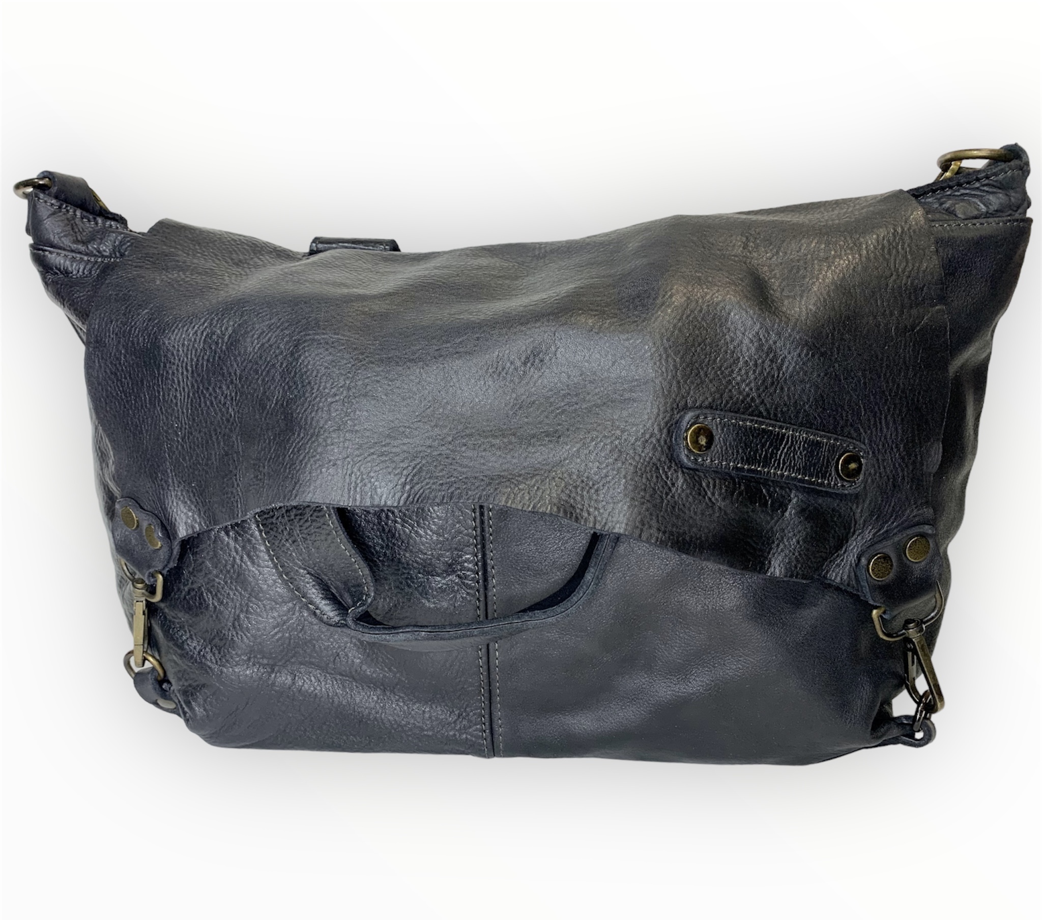 Bolso mensajero italiano de piel lavada negro Andrea