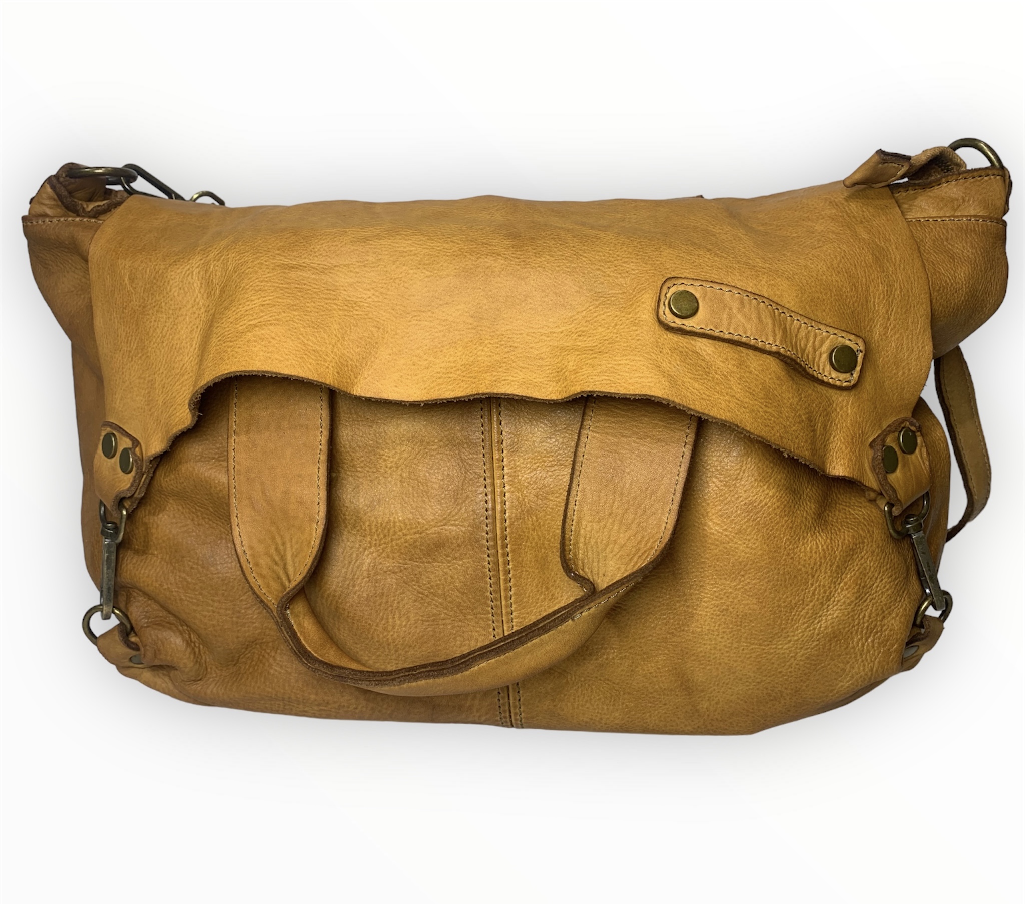 Bolso mensajero italiano de piel lavada camel Andrea
