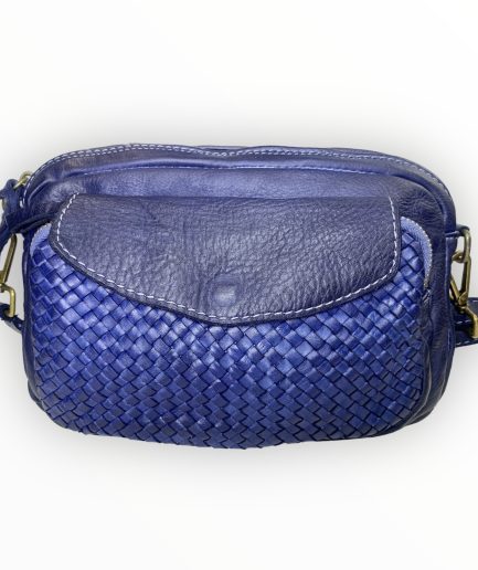 Bandolera clásica italiano de piel navy blue Antonella
