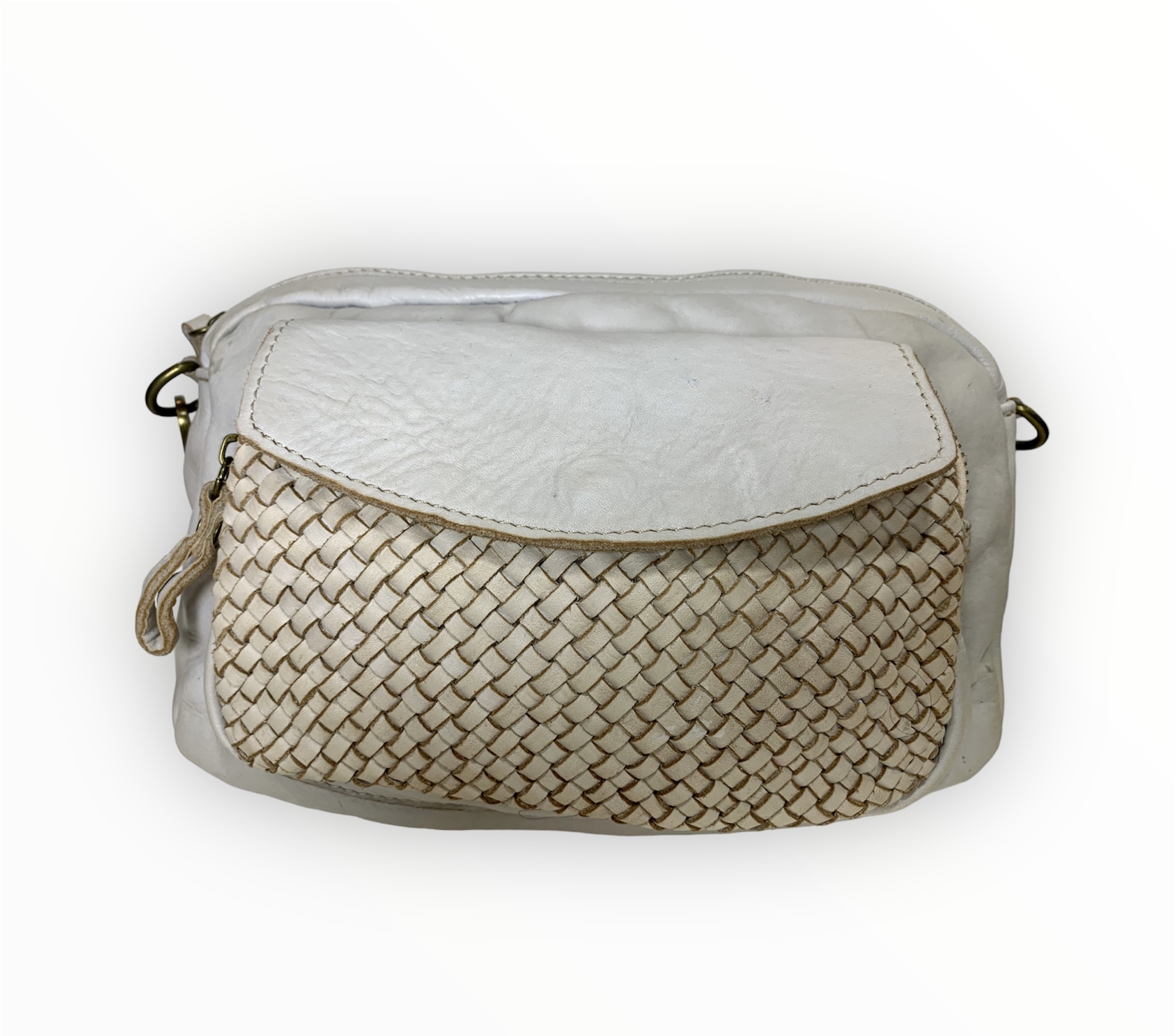 Bandolera clásica italiano de piel beige Antonella