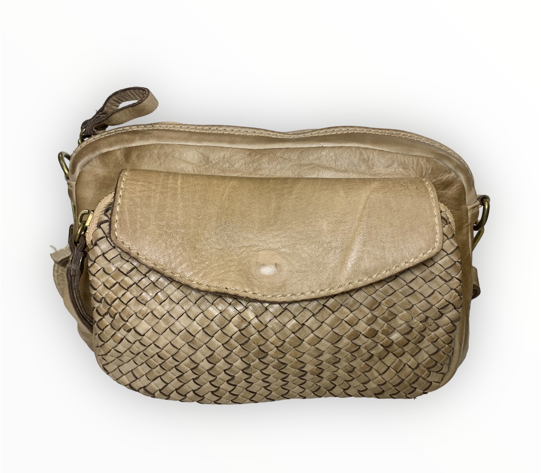 Bandolera clásica italiano de piel topo Antonella