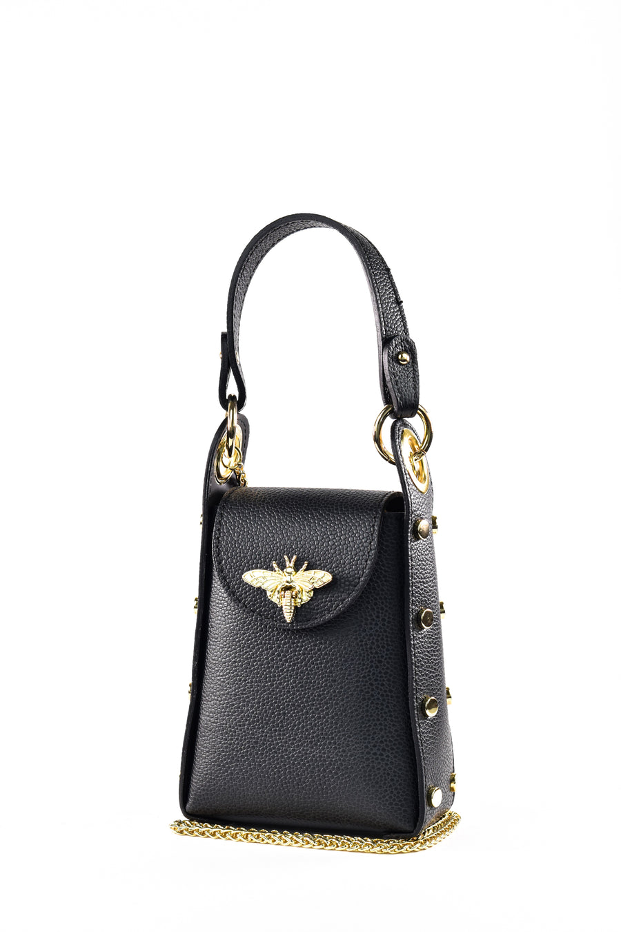 Bolso bandolera mini piel Dollaro negro con avispa Irene