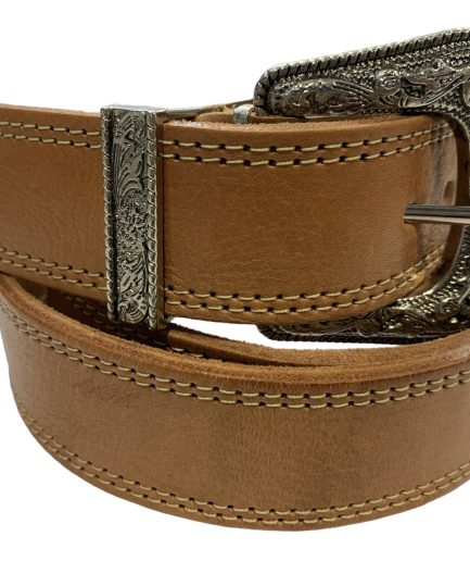 Cinturón de cuero camel con hebilla cowboy