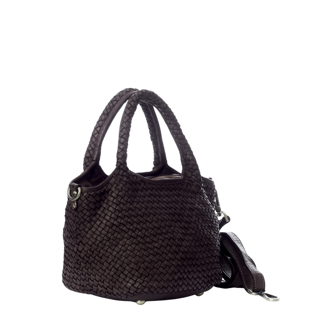 Bolso de mano Italiano piel lavada marrón choco Ginevra
