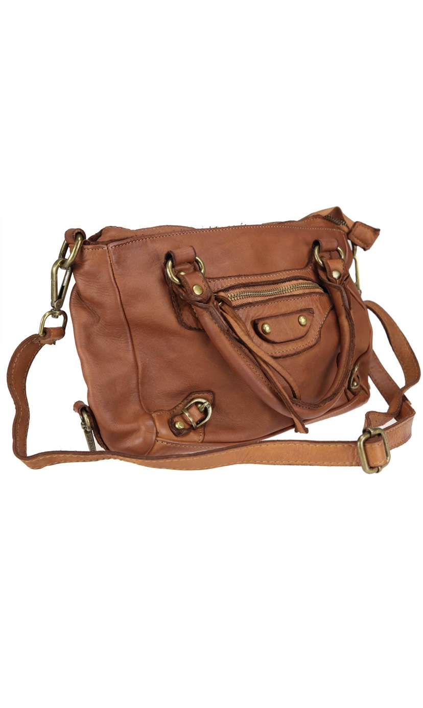 Bolso bandolera hobo de piel lavada camel Zeus