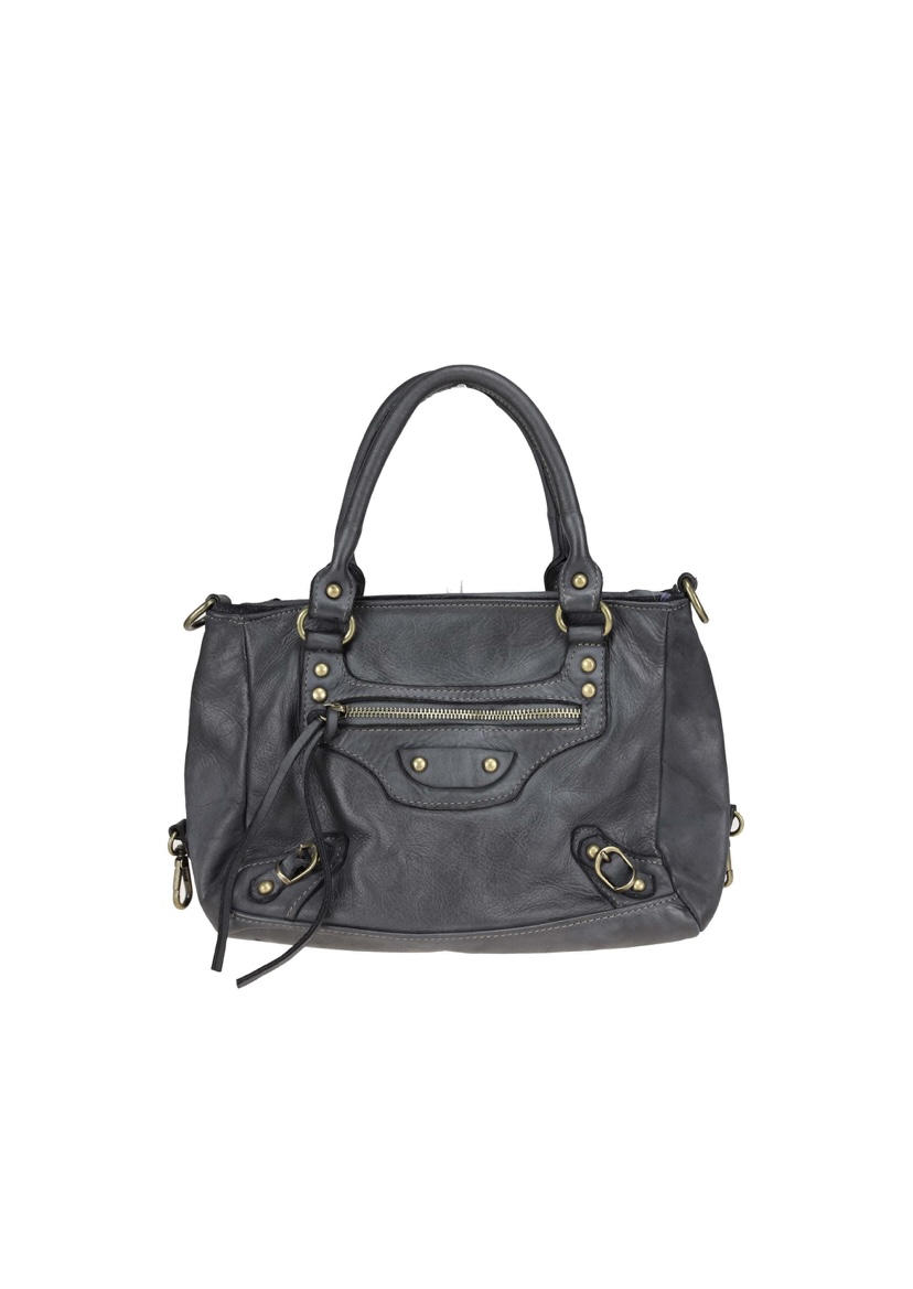 Bolso bandolera hobo de piel lavada gris Zeus