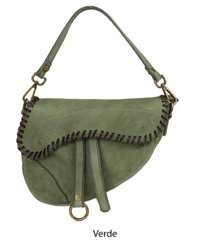 Bolso verde piel lavada inspiración silla de montar