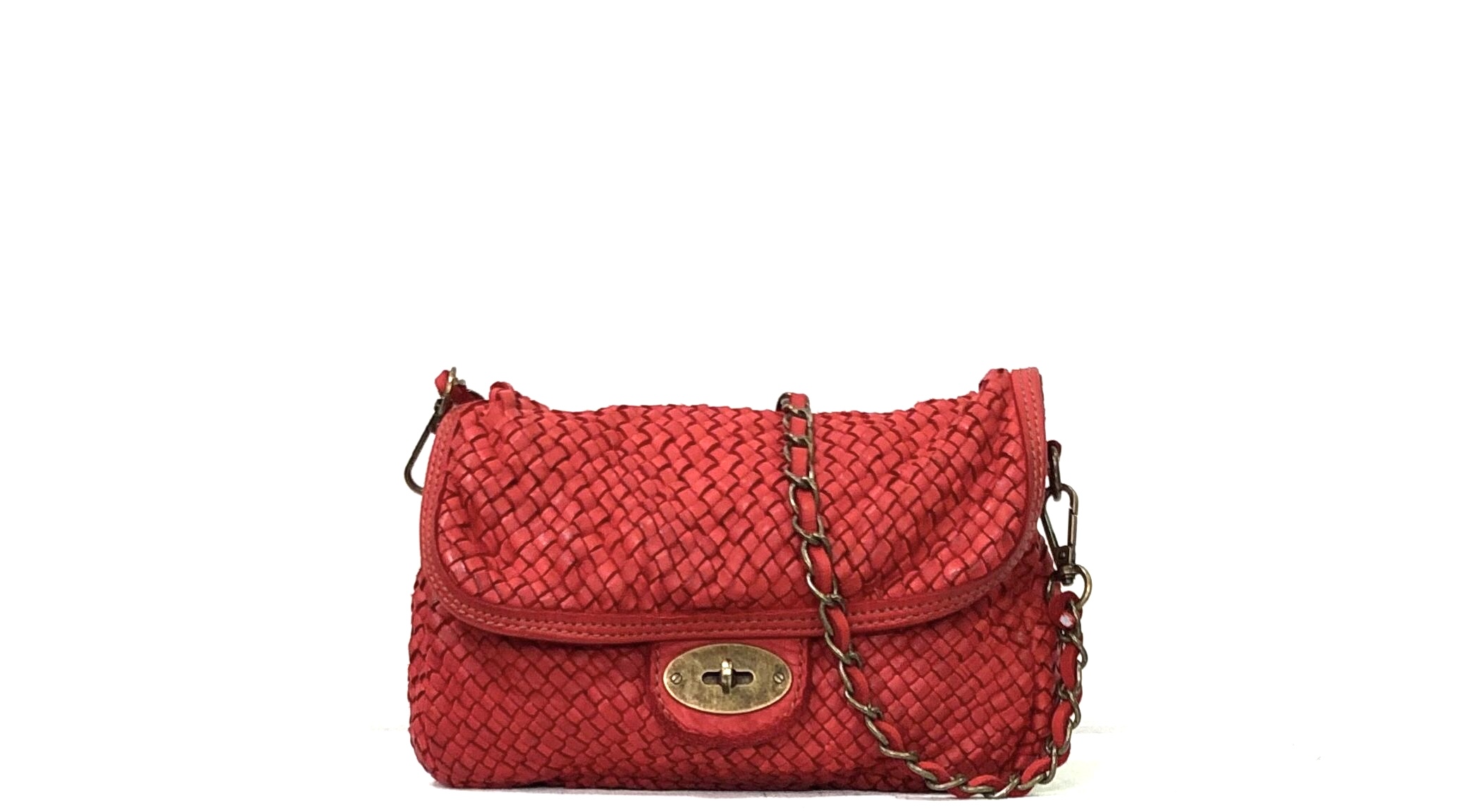 Bolso bandolera tejida en piel rojo Ada