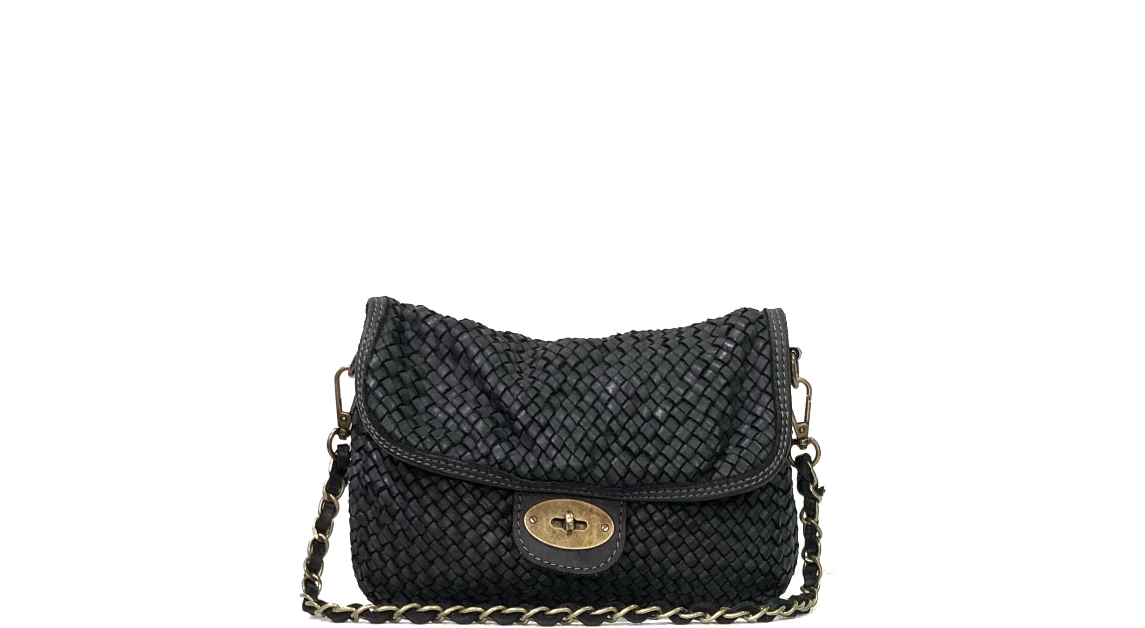 Bolso bandolera tejida en piel negro Ada