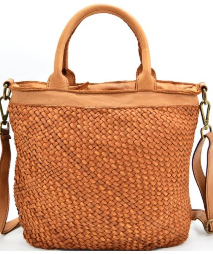 Bolso tote trenzado de piel lavada camel Brenda