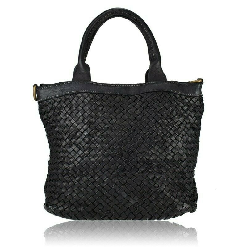 Bolso tote trenzado de piel lavada negro Brenda