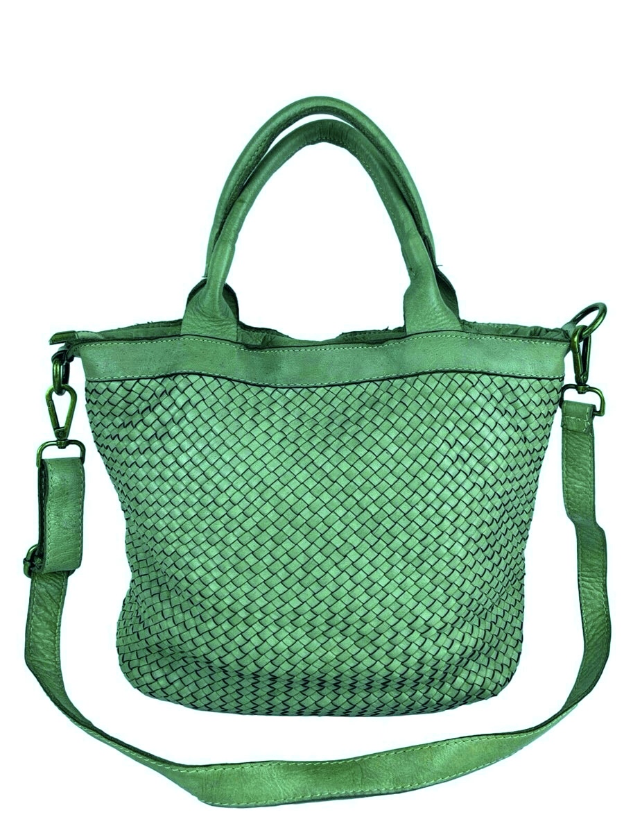 Bolso tote trenzado de piel lavada menta Brenda
