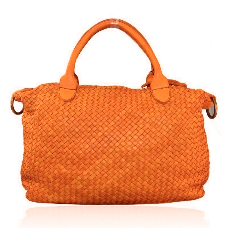 Bolso bandolera de piel lavada tejida naranja Apolo