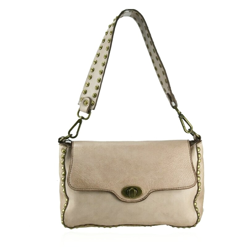 Bolso de hombro en piel beige con remaches Darcy