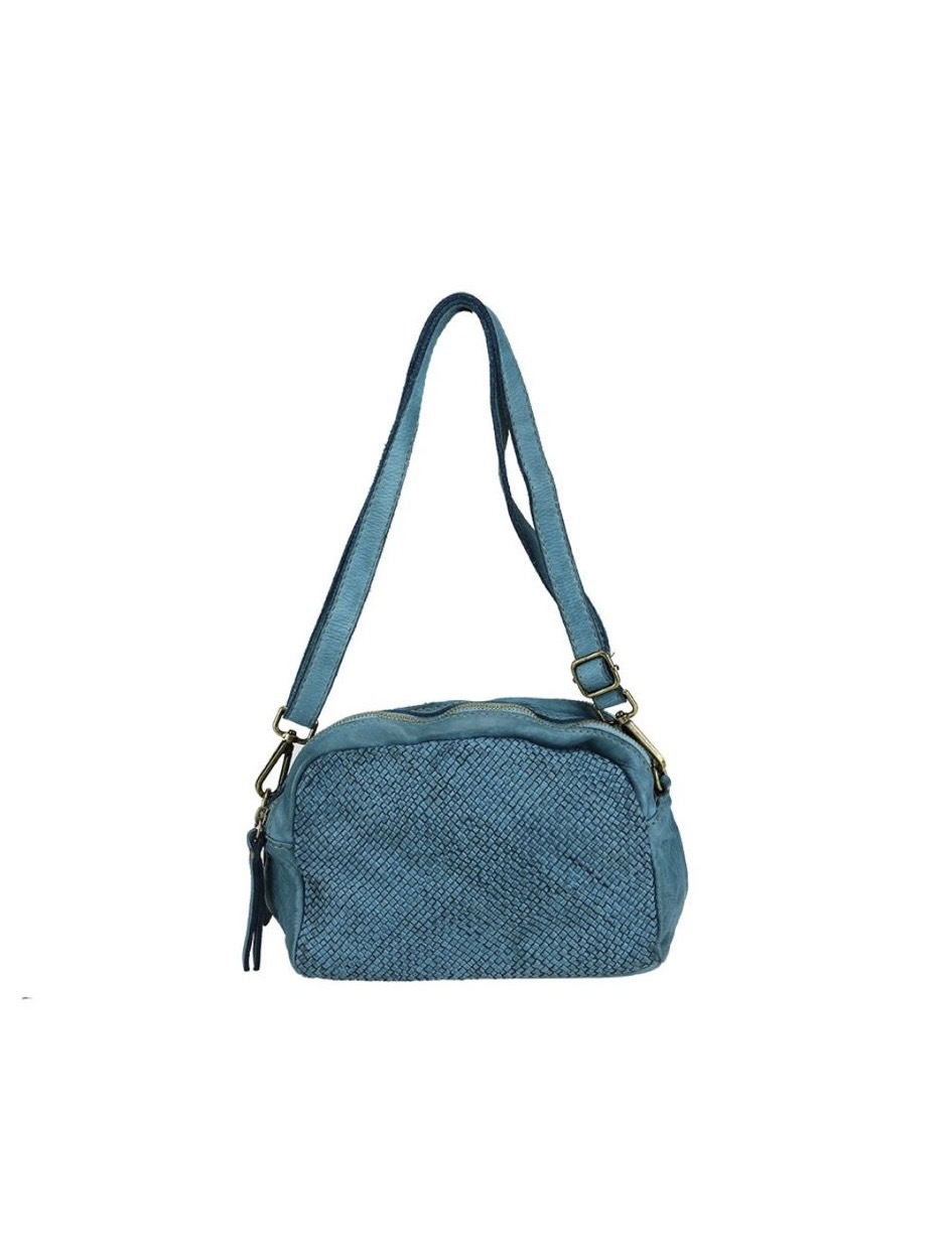 Bandolera azul rectangular de piel lavada Rosemery