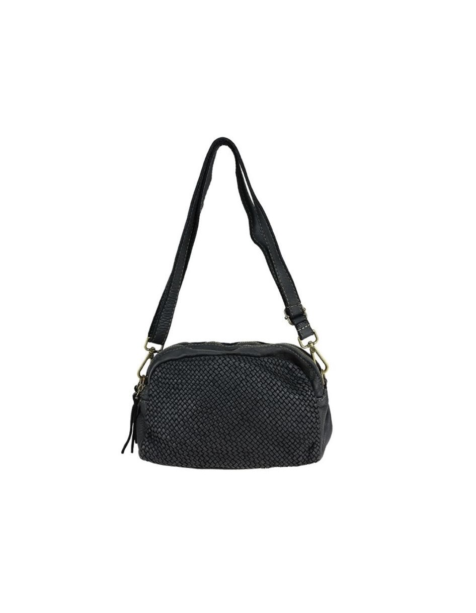 Bandolera negro rectangular de piel lavada Rosemery