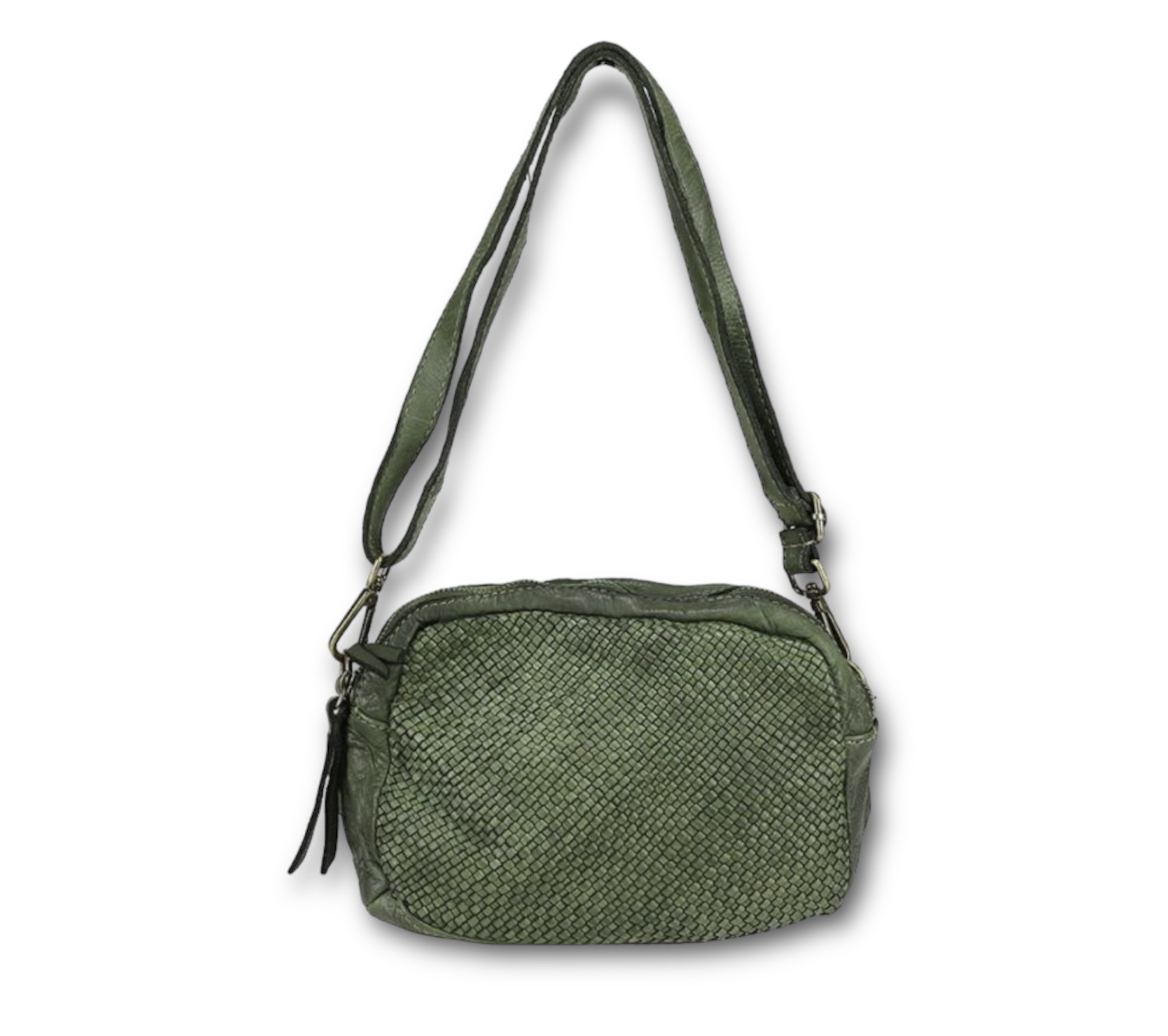 Bandolera caqui rectangular de piel lavada Rosemery