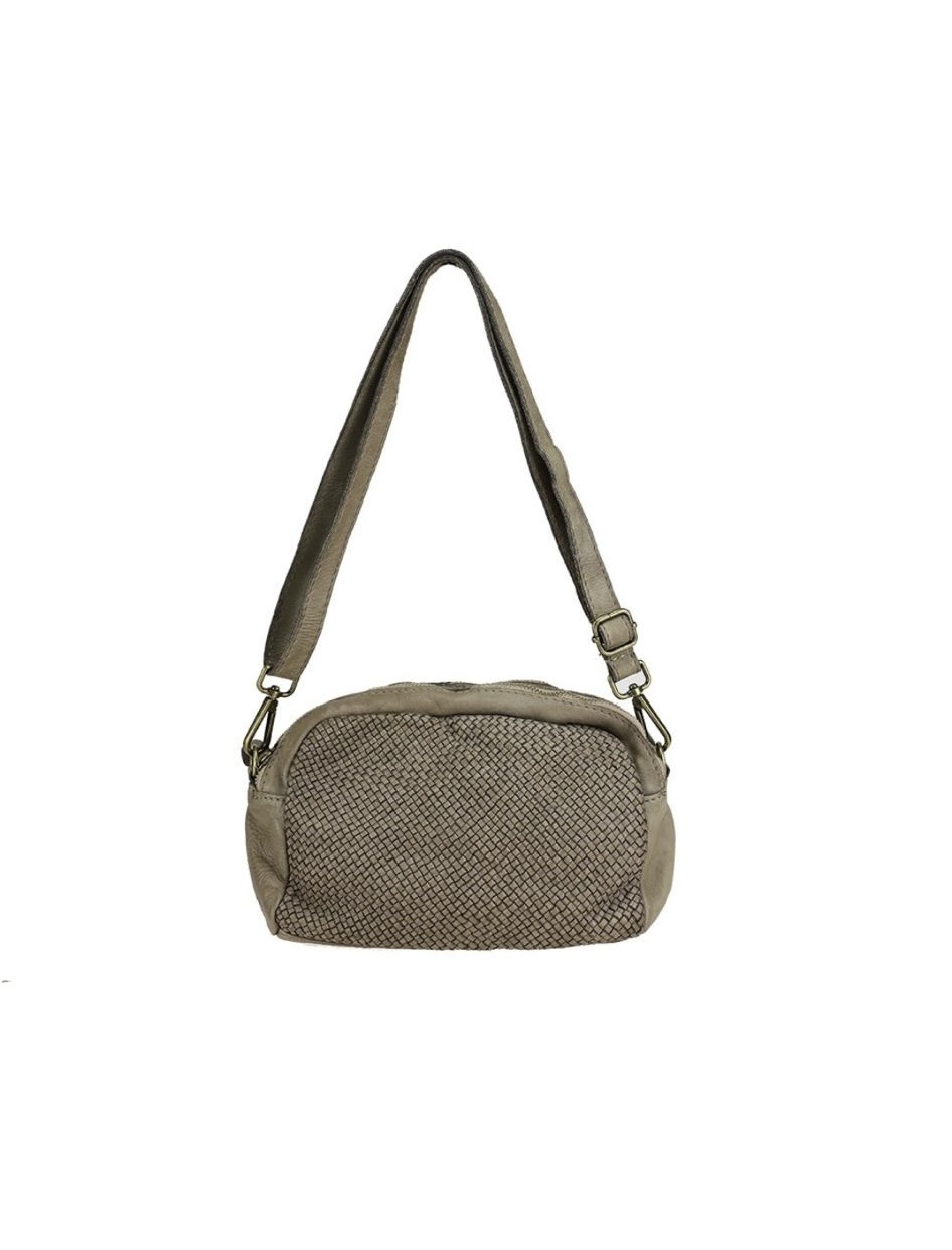 Bandolera beige rectangular de piel lavada Rosemery