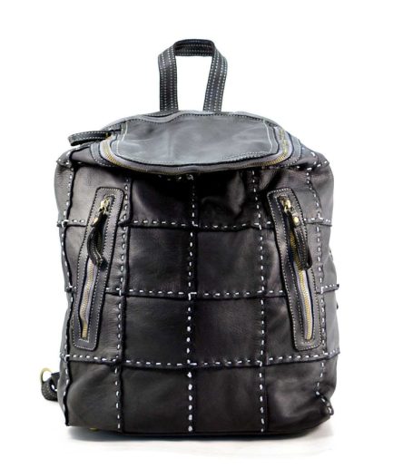 Mochila negra de piel lavada diseño vintage Adam