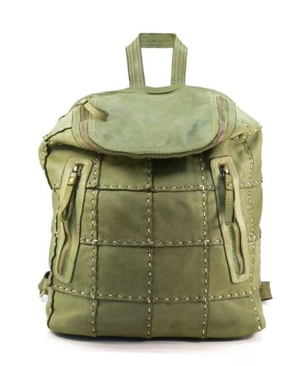 Mochila verde militar de piel lavada diseño vintage Adam
