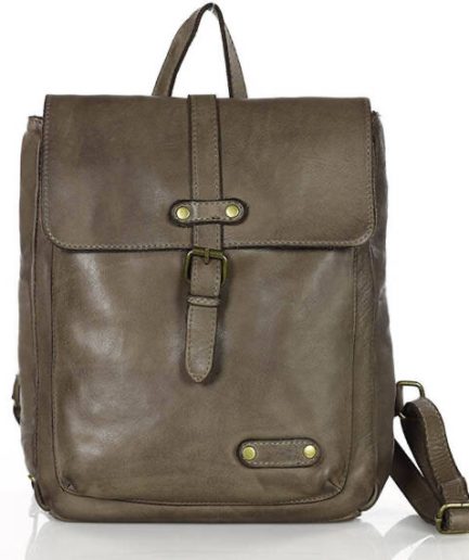 Mochila beige de piel vintage con hebilla Martin