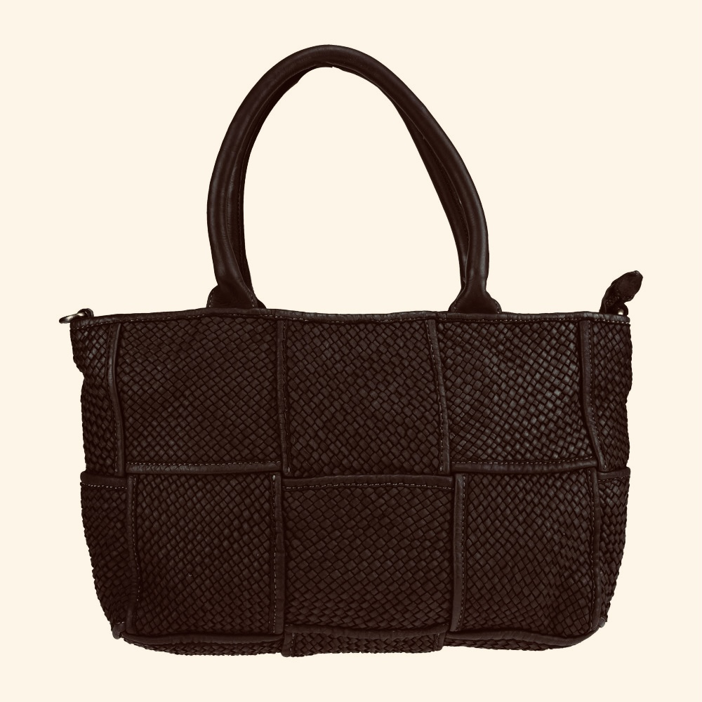 Bolso shopping  hecho a mano en piel marrón tejida Alicia