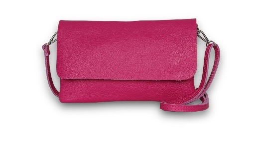 Bolso bandolera de piel fucsia con solapa clutch Rebeca IBAGS BELTS
