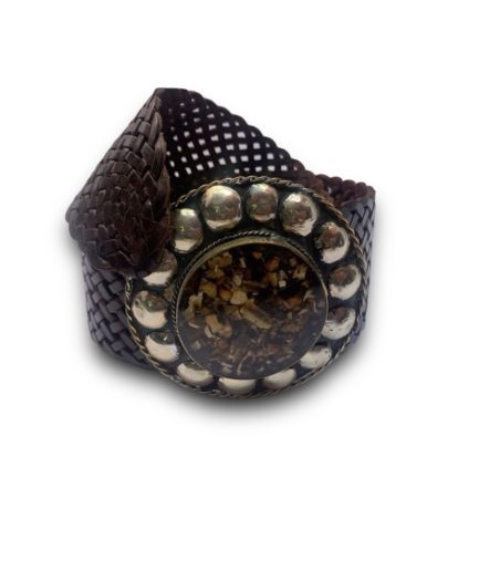 Cinturón trenzado marrón con hebilla artesanal redonda Coachella