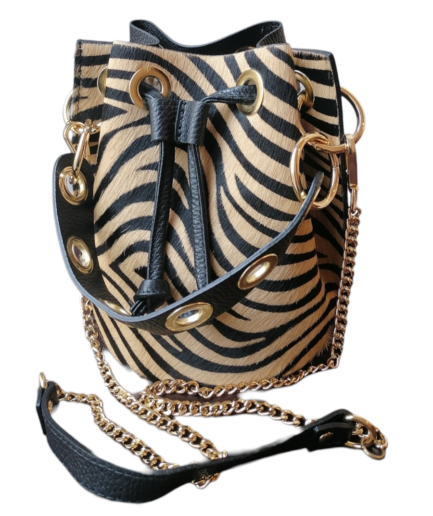 Bolso bombonera de cuero cebra marrón animal print