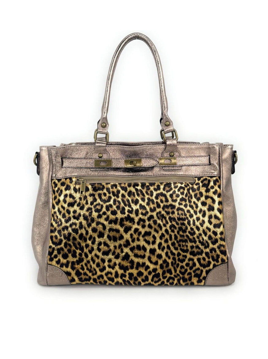 Bolso cobre tote grande de piel leopardo animal print Rubí