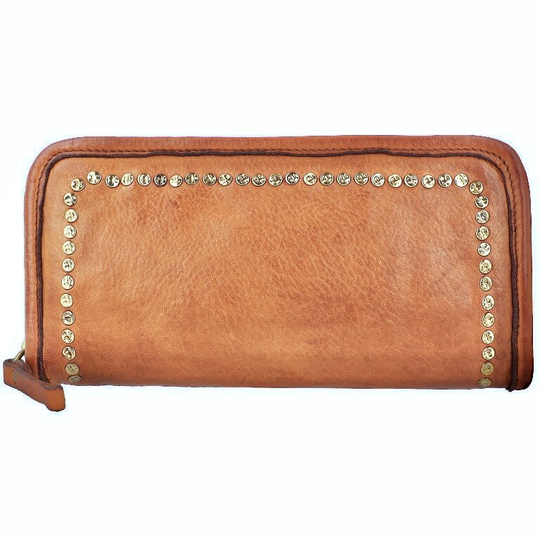 Cartera billetera con tachuelas de piel lavada camel Taylor