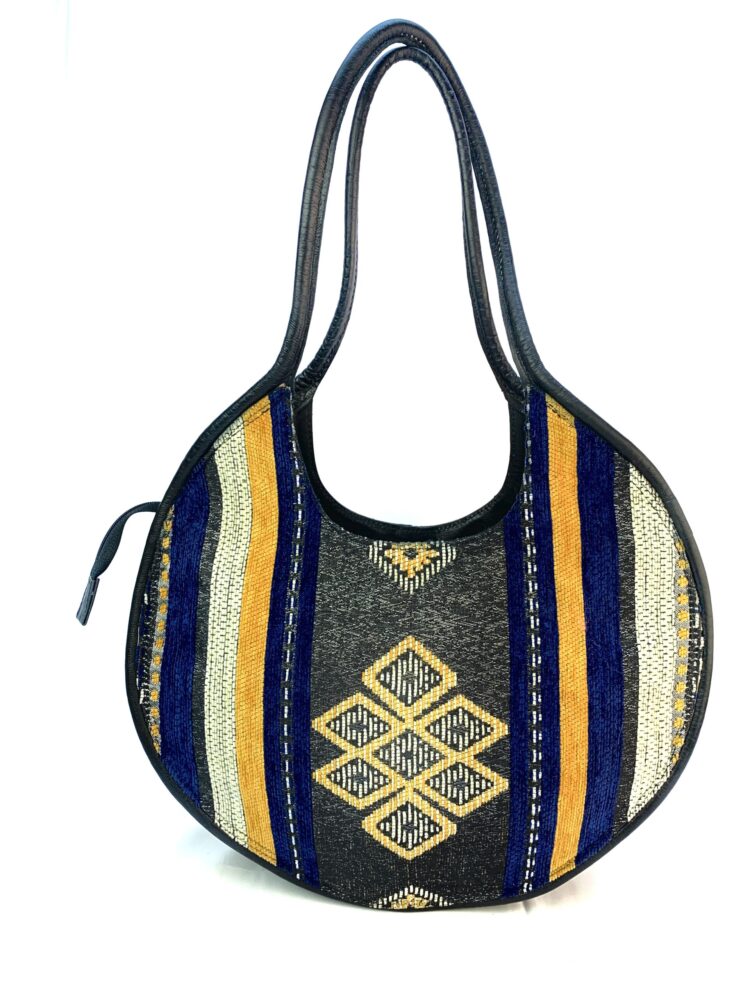 Bolso de cuero tote con killim azul artesanal Azzurra