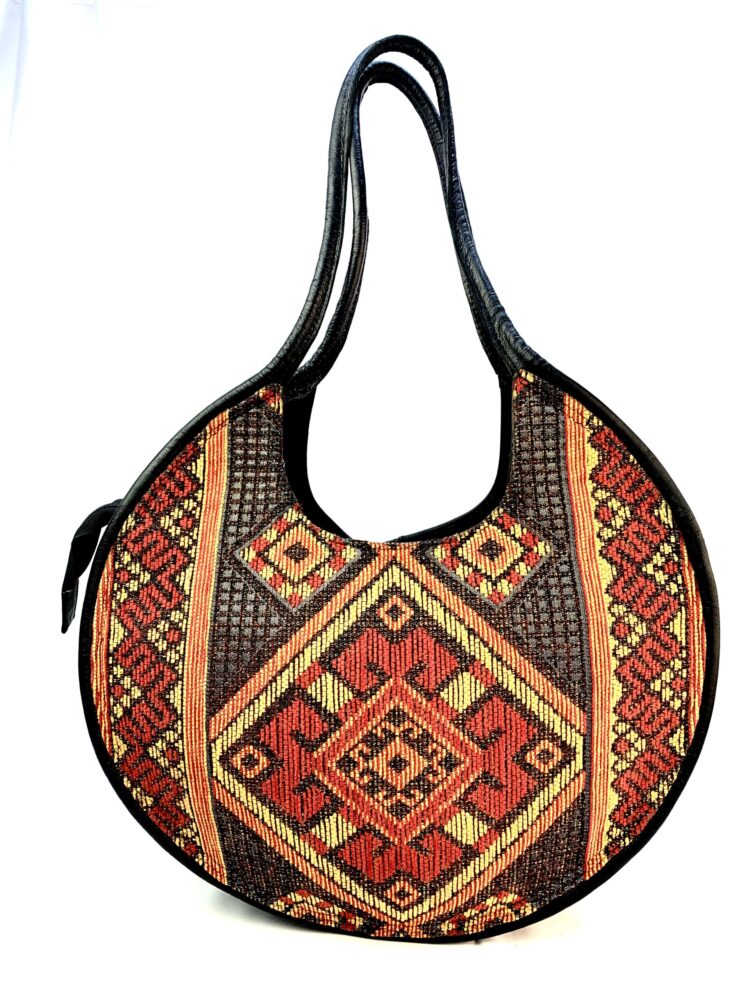 Bolso de cuero tote con killim naranja artesanal Azzurra