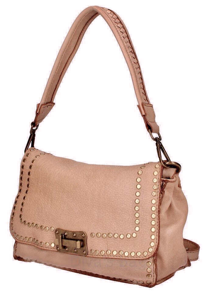Bolso bandolera mediano de piel lavada rosa palo Laura