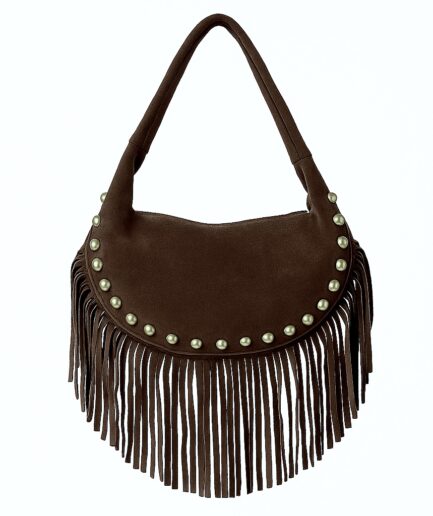 Bolso de serraje marrón con flecos Ambar