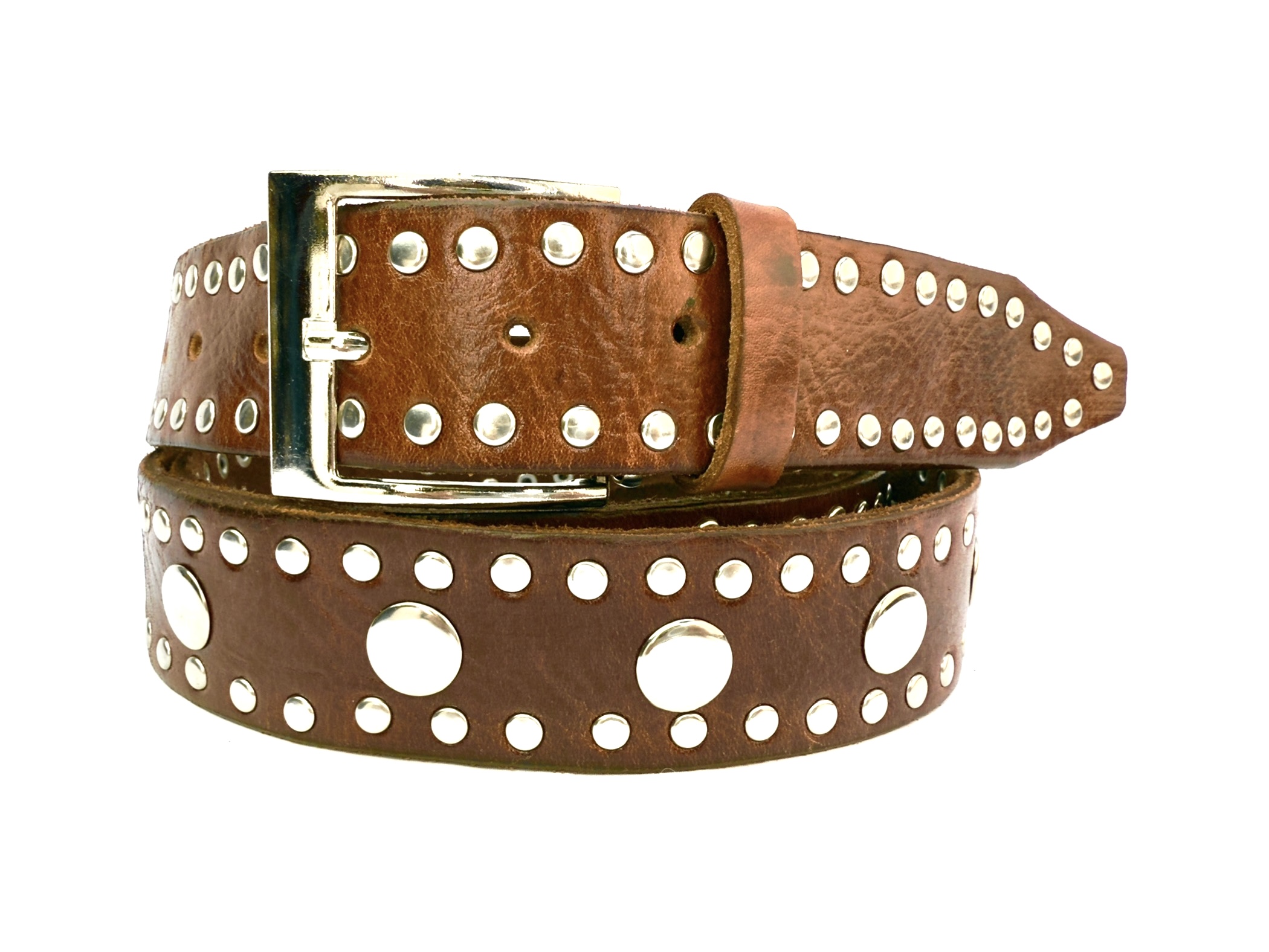 Cinturón de cuero coñac con tachas punk Rock